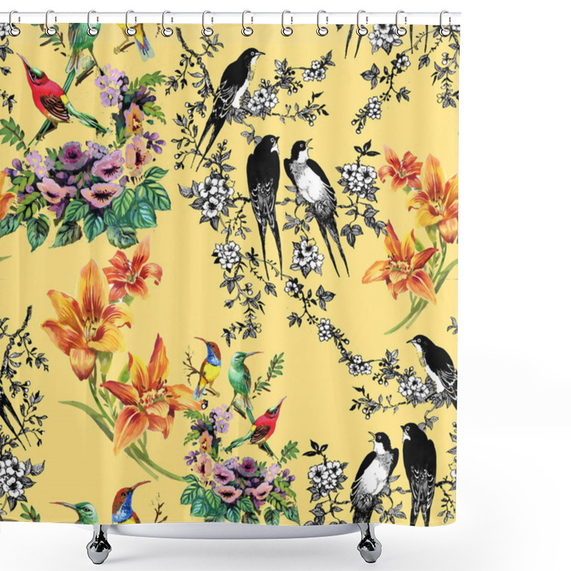 Personality  Tropical  Birds And Exotic Flowers Shower Curtains