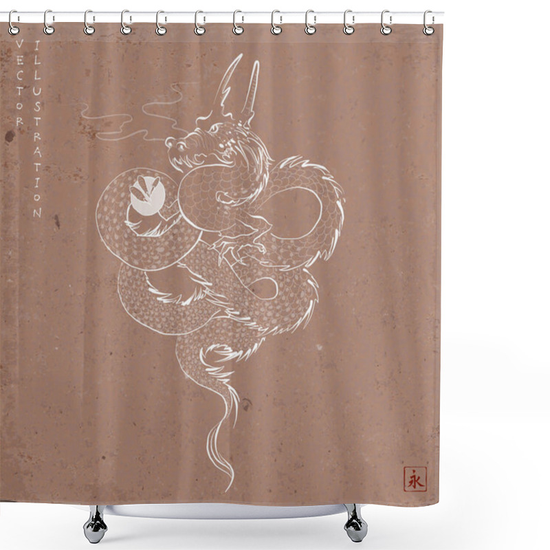 Personality  Hand Drawn Image Of Oriental Dragon On Brown Parcel Paper Background. Translation Of Hieroglyph - Eternity. Shower Curtains