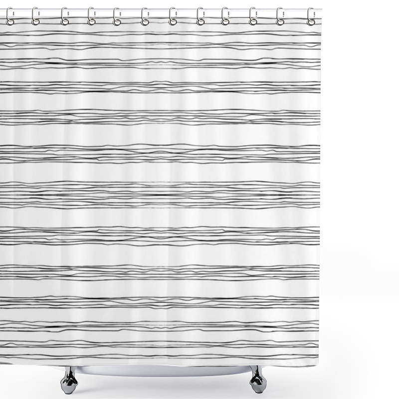 Personality  Horizontal Black Wavy Lines Shower Curtains