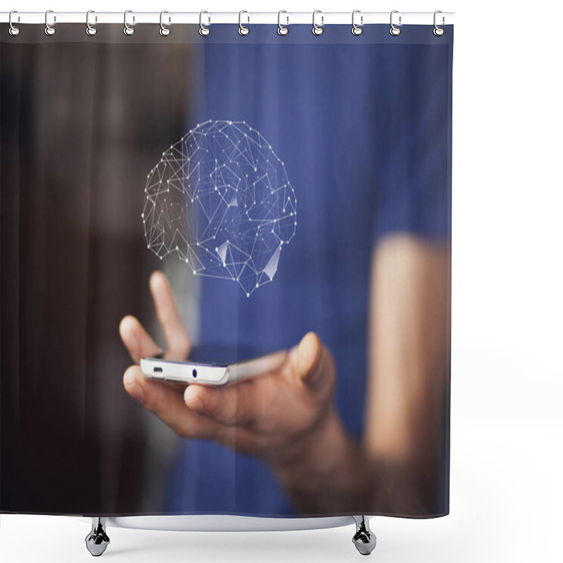 Personality  Brain Over Smartphone In  Hand Shower Curtains