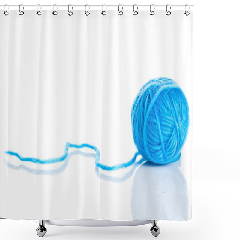 Personality  Blue Ball Of Knitting Yarn On A White Background Shower Curtains