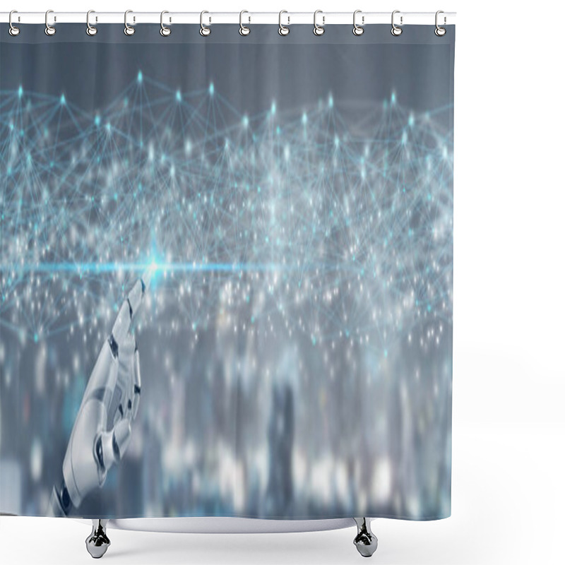 Personality  Finger Of A Humanoid AI Robot Touches Metaverse Digital World - A Revolutionary Digital Transformation And Automated Artificial  Intelligence Technology Background Shower Curtains