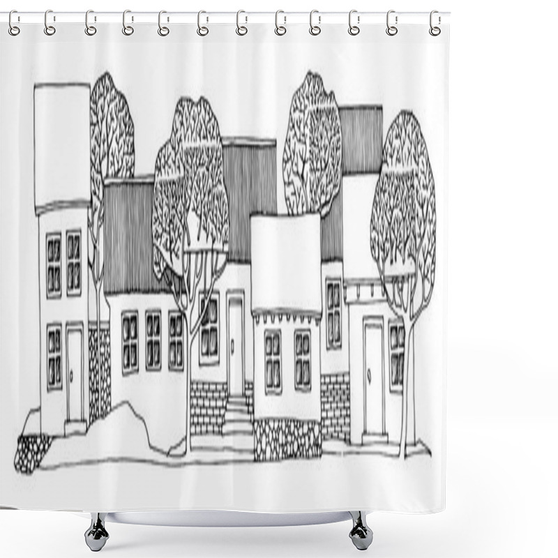 Personality  Cartoon Hand Drawing Houses Shower Curtains