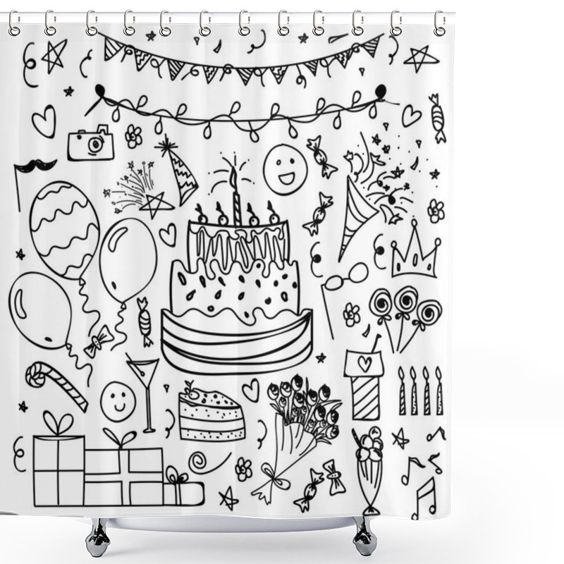 Personality  Hand Drawn Doodle Elements Set For Party And Birthday. Shower Curtains