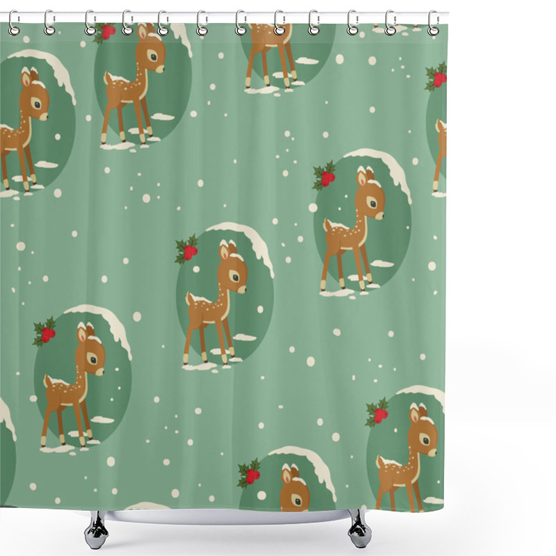 Personality  Winter Retro Seamless With Baby Deer Shower Curtains