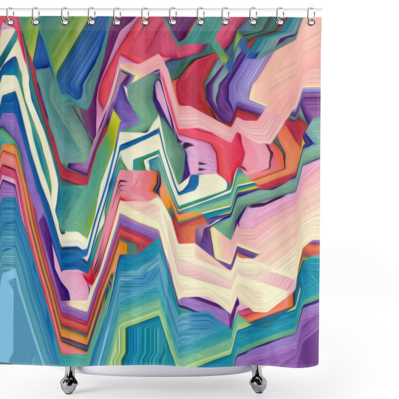 Personality  Colorful Bright Painted Vector Background Of Wavy Lines. Creative Brush Stroke Art. Marble, Canvas, Geometric Pattern, Scarf, Surface, Backdrop, Fabric, Kerchief Prints Etc. Illustration Image Shower Curtains