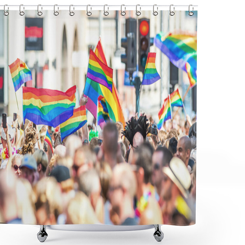 Personality  Happy People Waving Rainbow Flags At The Stockholm Pride Parade Shower Curtains