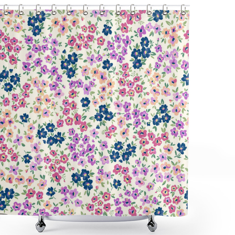 Personality  Colorful Ditsy Flowers. Hand Drawn Vector Seamless Pattern In Trendy Style. Use For Print, Textile, Surface Design, Fashion Wear Shower Curtains