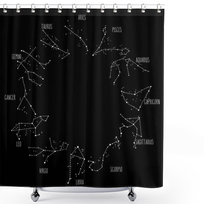 Personality  Zodiac Signs Hand Drawn Constellations Circle Shower Curtains