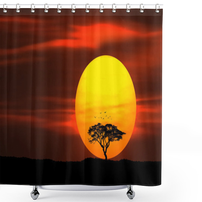 Personality  Tree With Birds At Sunset Shower Curtains