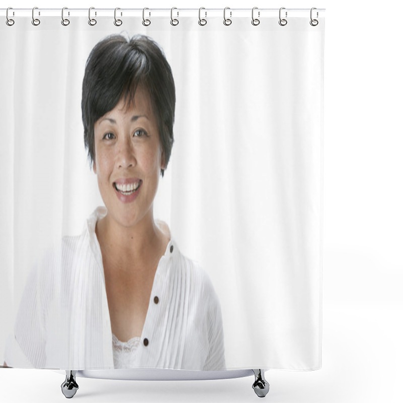 Personality  Image Of Asian Middle Aged Adult Woman Shower Curtains