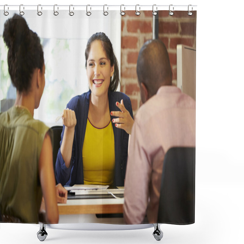 Personality  Couple Meeting With Financial Advisor  Shower Curtains