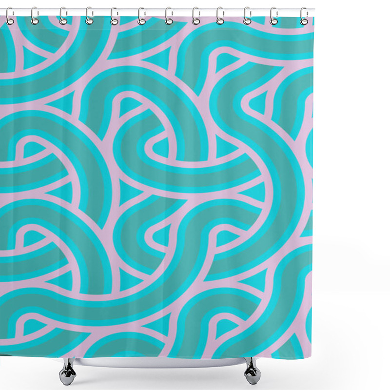 Personality  Colorful Tile With Seamless Random Interweaving Wavy Lines Pattern, Connection Art Background Design Illustration   Shower Curtains