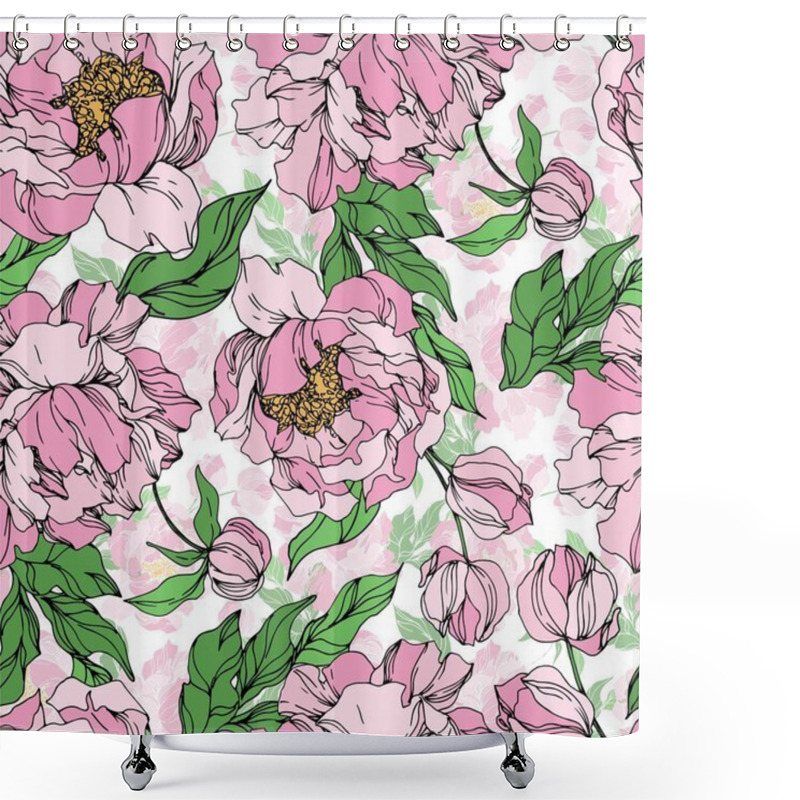 Personality  Peony Floral Botanical Flowers. Black And White Engraved Ink Art. Seamless Background Pattern. Shower Curtains