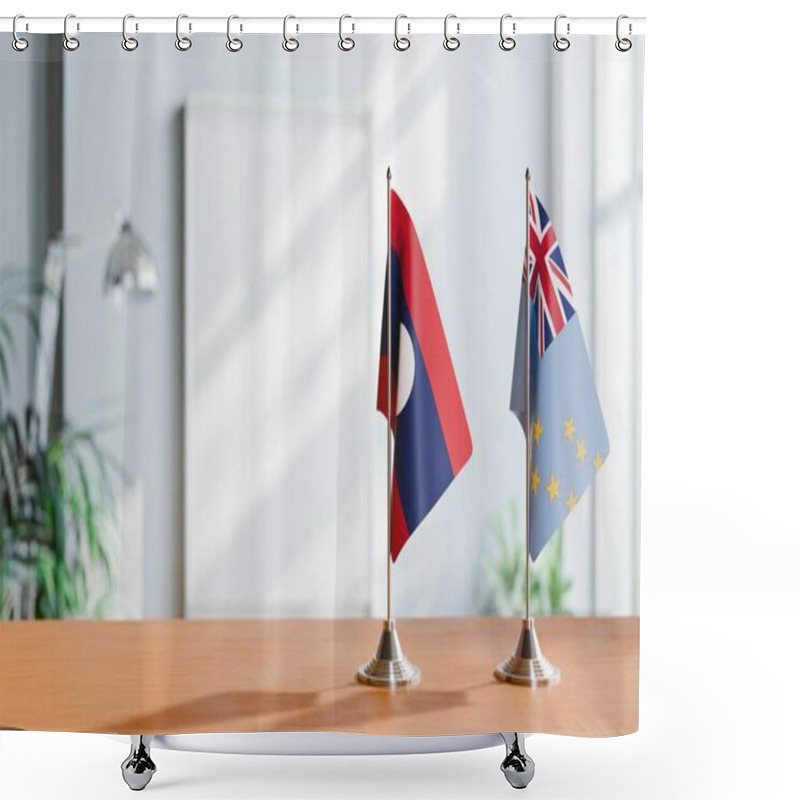 Personality  FLAGS OF LAOS AND TUVALU ON TABLE Shower Curtains