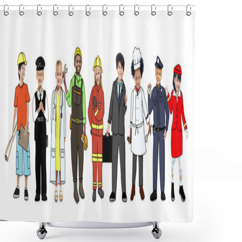 Personality  Group Of Children Standing With Variation Uniform Shower Curtains