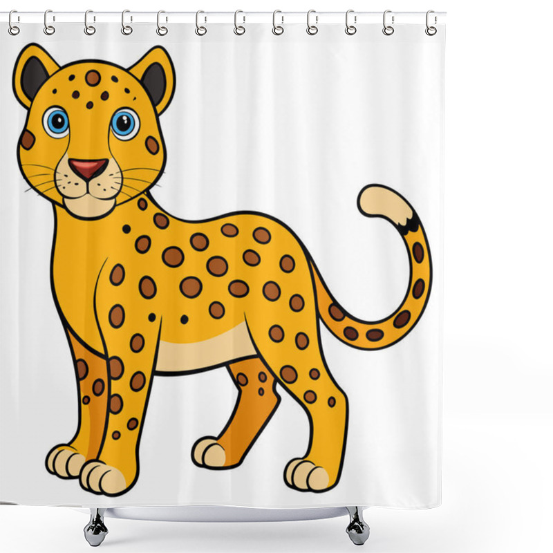 Personality  Leopard Vector Illustration, Cartoon Clipart Character, Animal In Flat Style. Shower Curtains