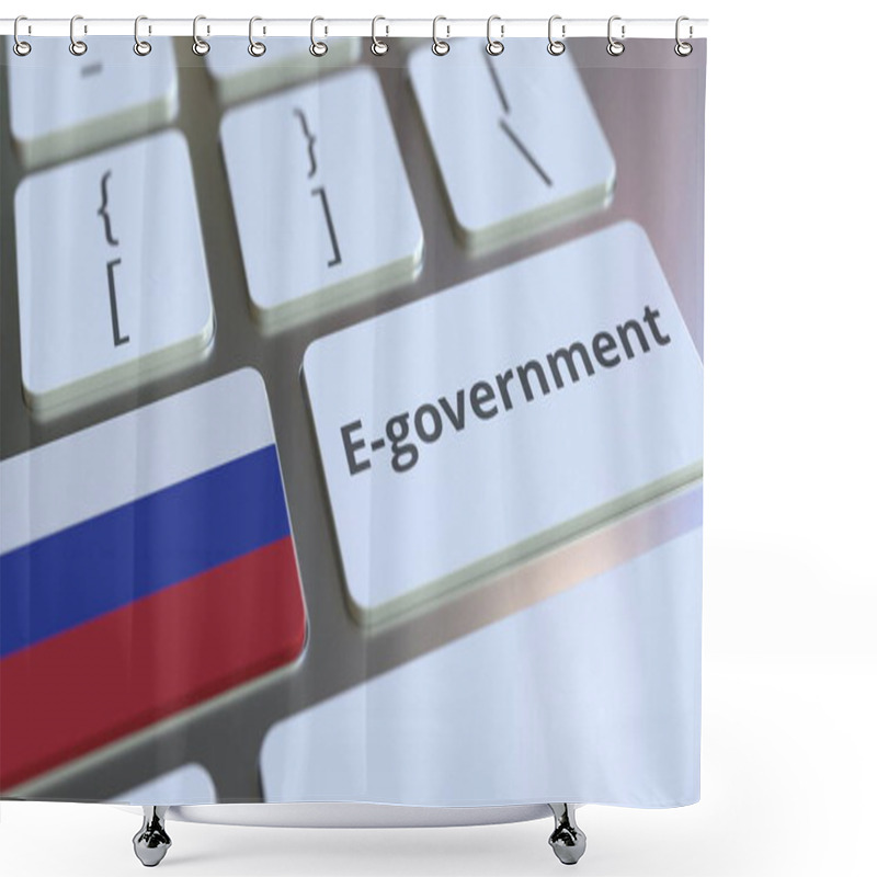 Personality  E-government Or Electronic Government Text And Flag Of Russia On The Keyboard. Modern Public Services Related Conceptual 3D Rendering Shower Curtains