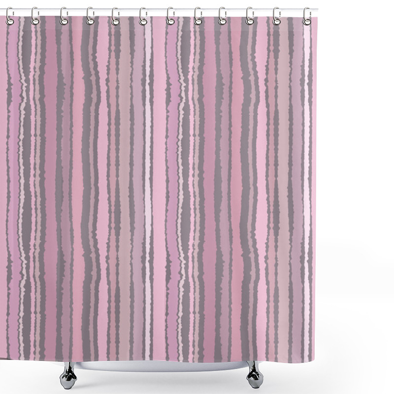 Personality  Seamless Strip Pattern. Vertical Lines With Torn Paper Effect. Shred Edge Background. Pastel Colors. Vector Illustration Shower Curtains