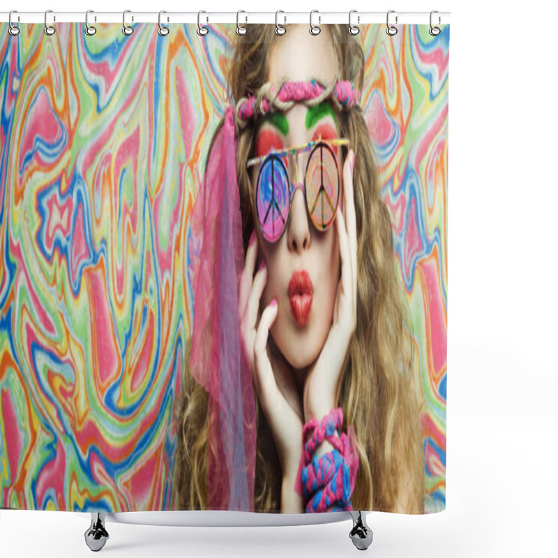 Personality  Beauty Hippie Woman With Stylish Glasses Shower Curtains