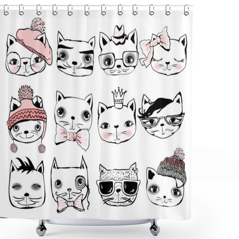 Personality  Poster With Stylish Cats Shower Curtains