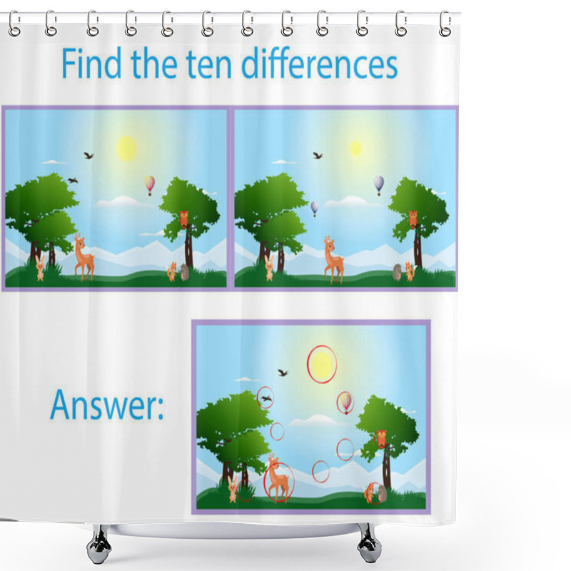 Personality  Find The Differences Children Game. Vector Illustration Shower Curtains