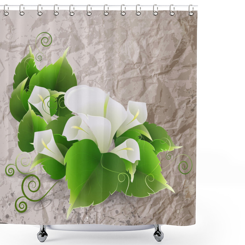 Personality  White Lily On Crumpled Paper Background Shower Curtains