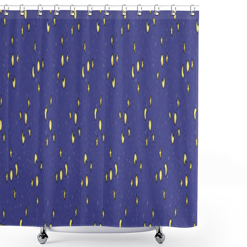 Personality  Cosmic Star And Moon Background Seamless Vector Border. Hand Drawn Galaxy Cartoon, Planets For Trendy Fashion Prints. Child Room Decor, Kids Universe Travel Backdrop. Solar System All Over Print. Shower Curtains