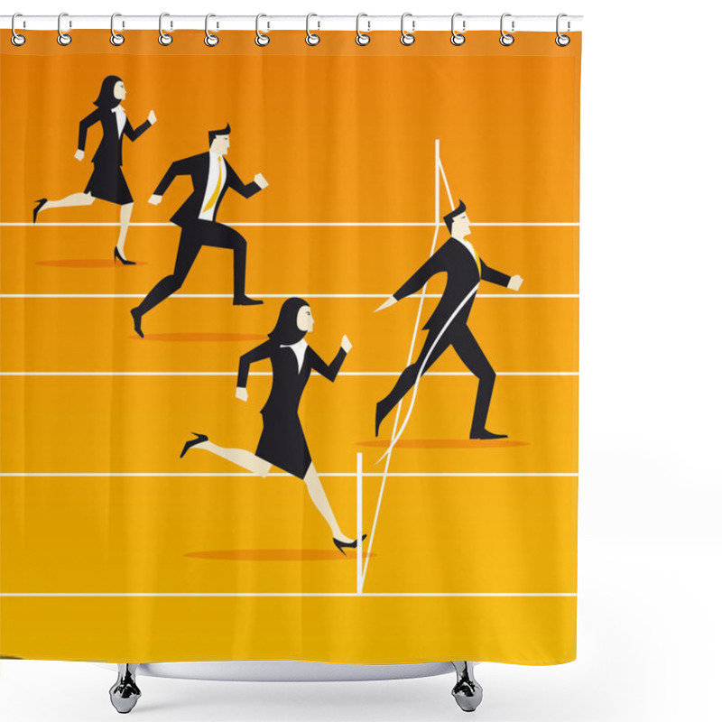 Personality  Businessmen And Businesswomen Running Race - Competition Shower Curtains