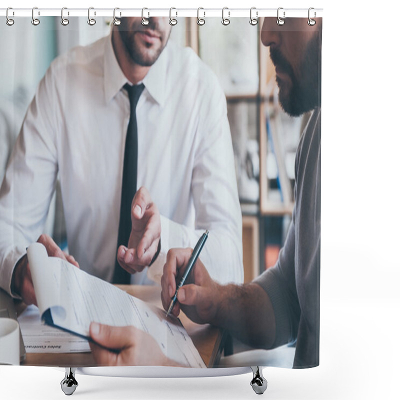 Personality  Two Men Signing Papers Shower Curtains