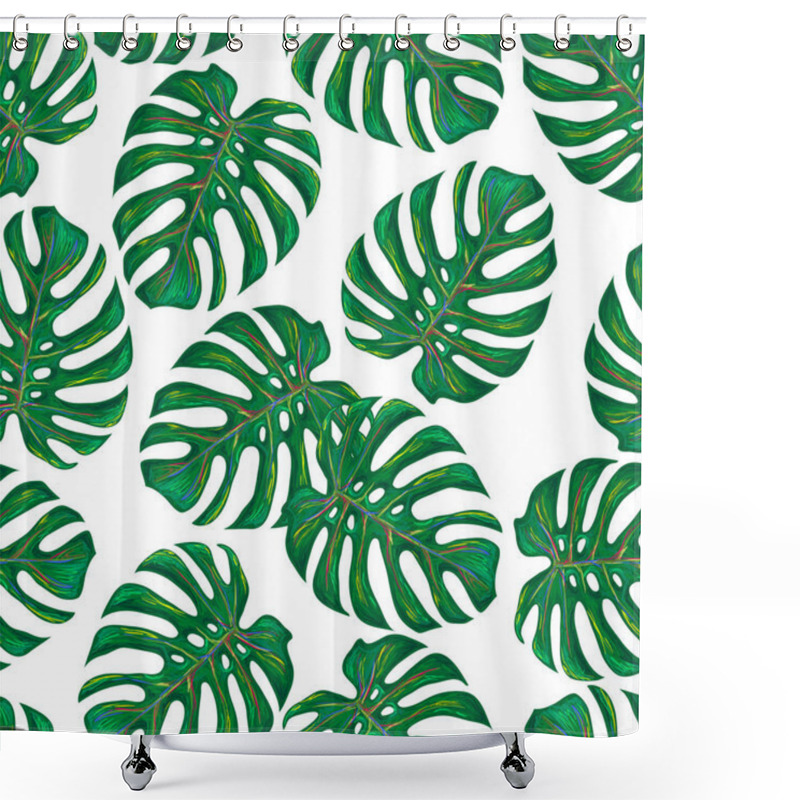 Personality  Seamless Tropical Pattern With Monstera Leaves Vector Background. Perfect For Wallpapers, Pattern Fills, Web Page Backgrounds, Surface Textures, Textile Shower Curtains