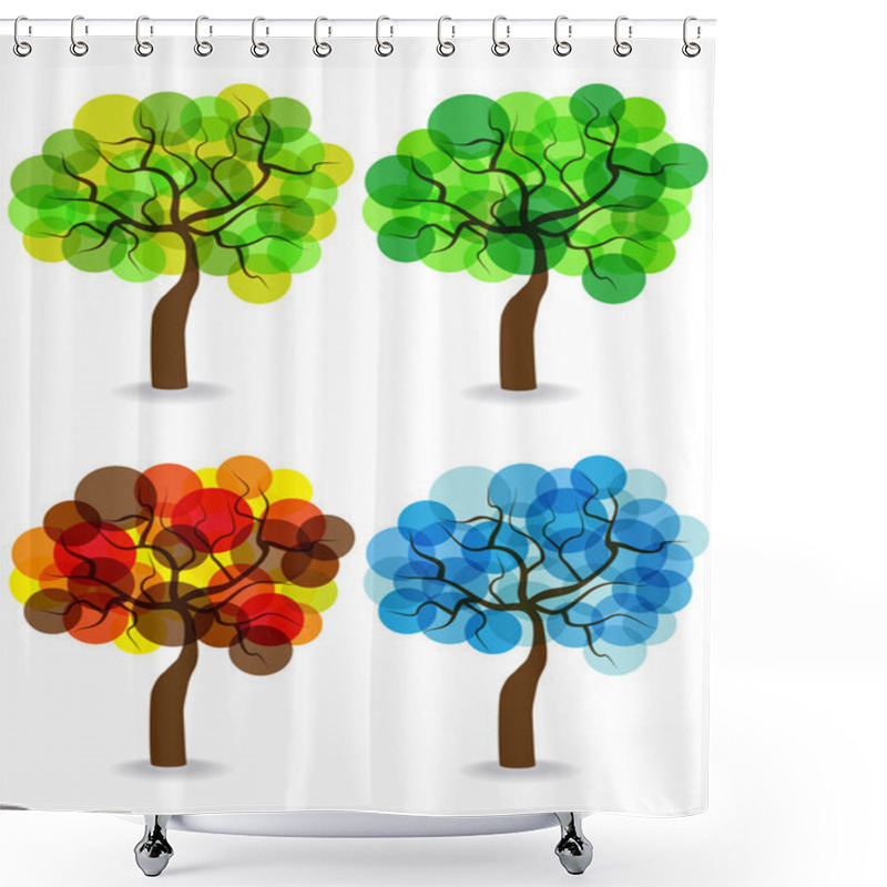 Personality  Four Seasons Trees Isolated On White Background Shower Curtains