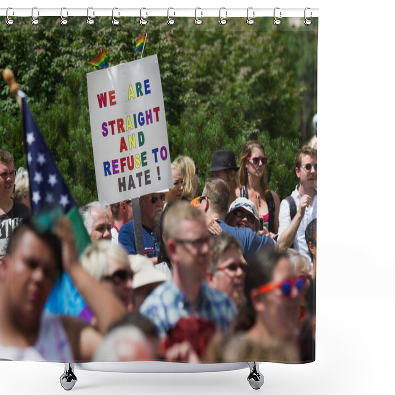 Personality  BOISE, IDAHO/USA - JUNE 20, 2016: Sign From A Straight Person In Support Of Boise Pridefest And The LGBT Community Shower Curtains