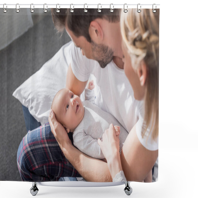 Personality  Parents With Baby Boy Shower Curtains