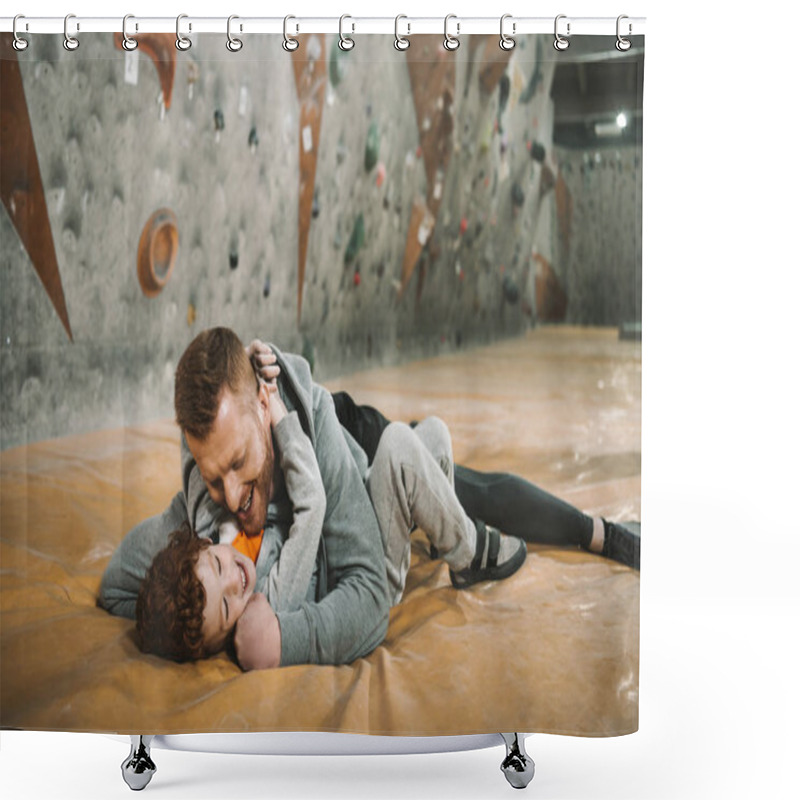 Personality  Dad Knocking Down Son On Mat Shower Curtains