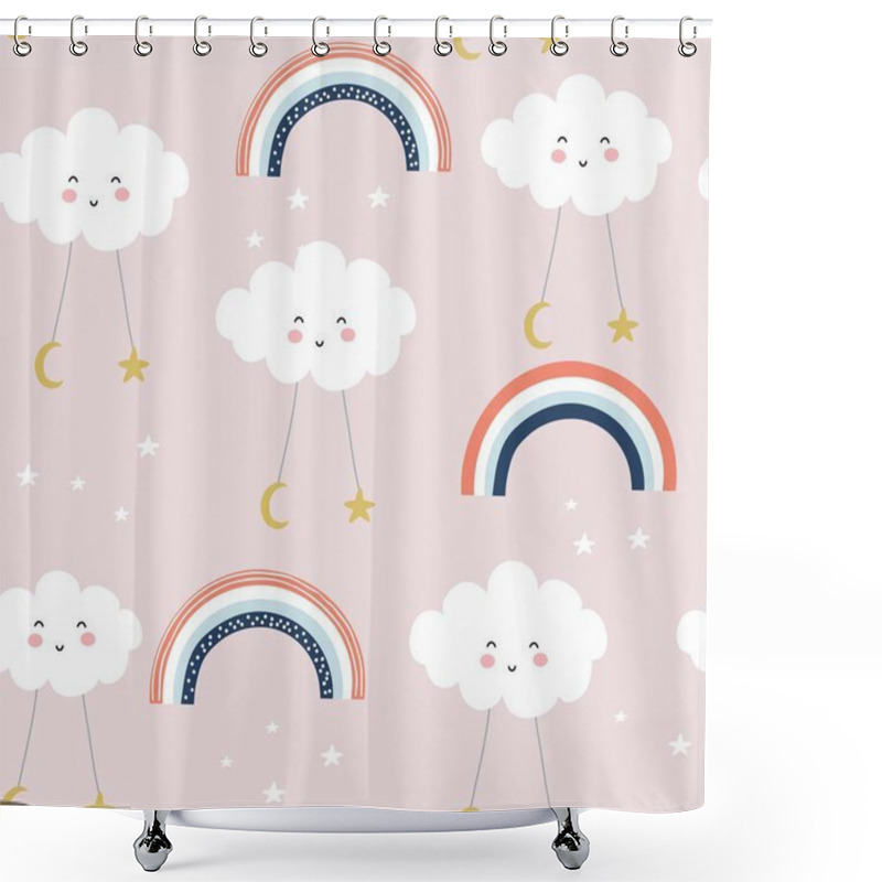 Personality  Seamless Pattern With Cute Clouds And Rainbows. Vector Illustration Shower Curtains