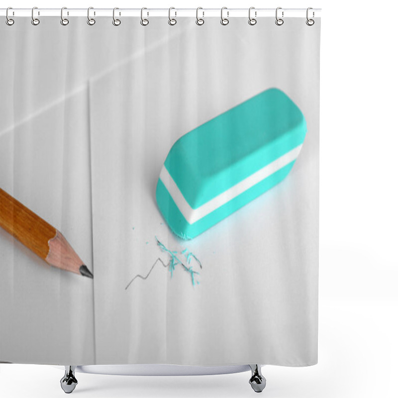 Personality  Eraser And Pencil On Paper Background Shower Curtains