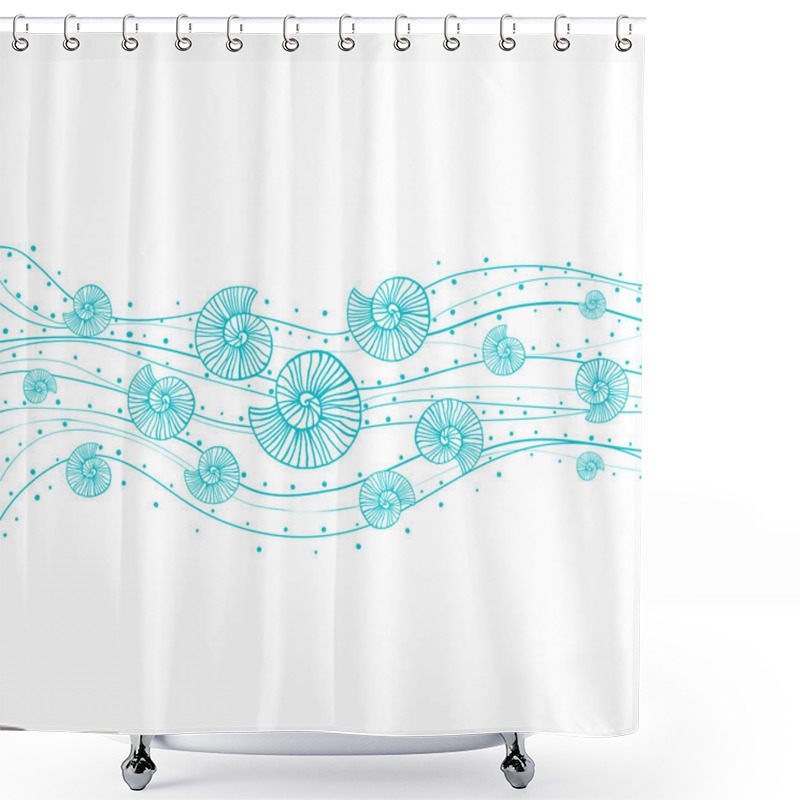 Personality  Stylized Illustration With Ammonites In Ocean Shower Curtains