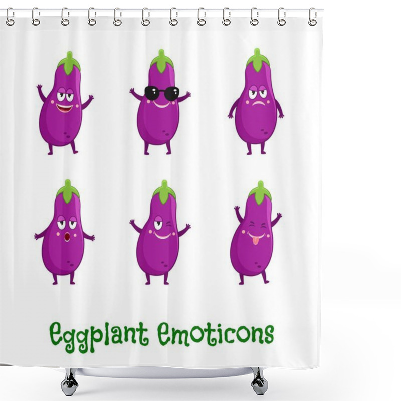 Personality  Eggplant Smiles. Cute Cartoon Emoticons. Emoji Icons Shower Curtains