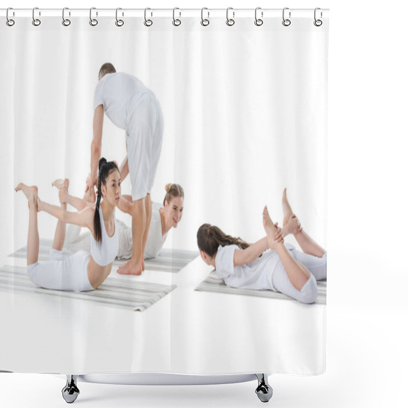 Personality  Girls Doing Frog Pose With Instructor Shower Curtains