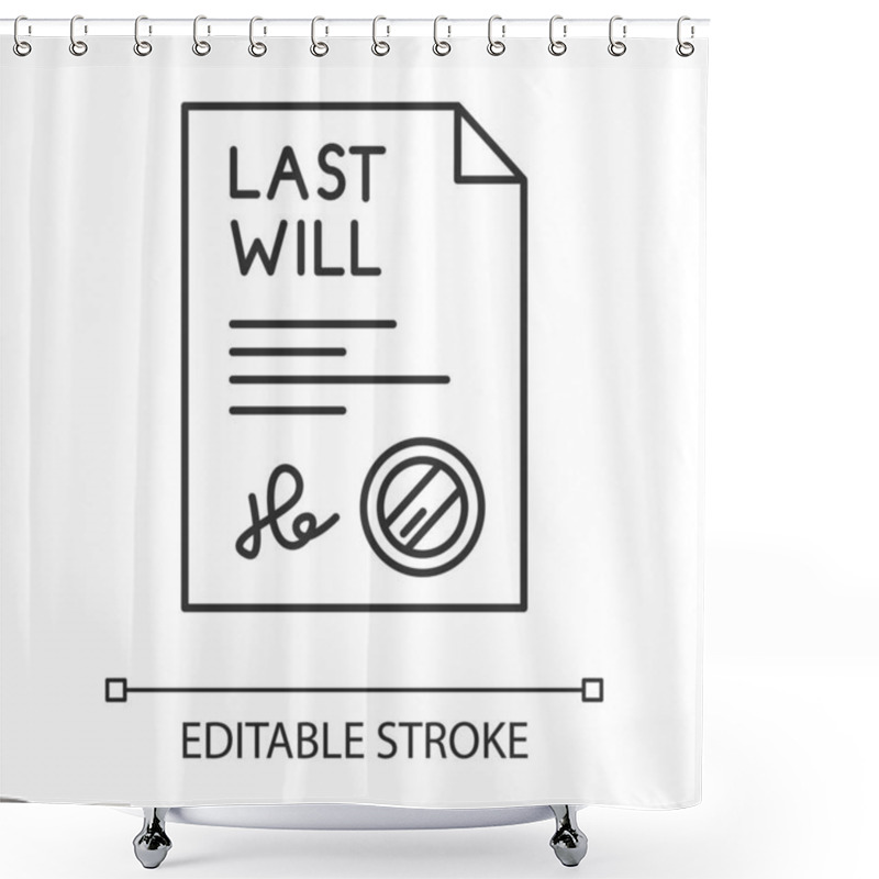 Personality  Signed Last Will Pixel Perfect Linear Icon. Document With Stamp. Shower Curtains