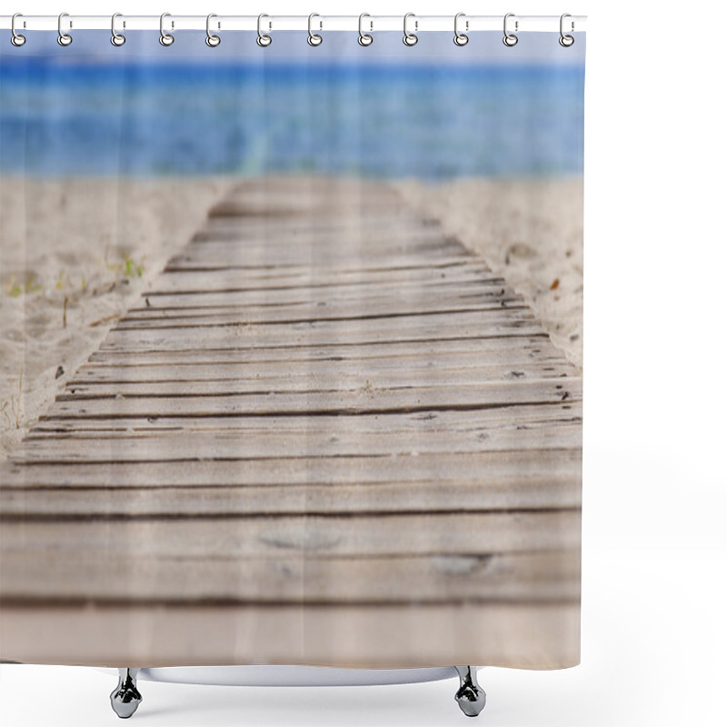 Personality  Beach Wooden Path And Sea Background Shower Curtains