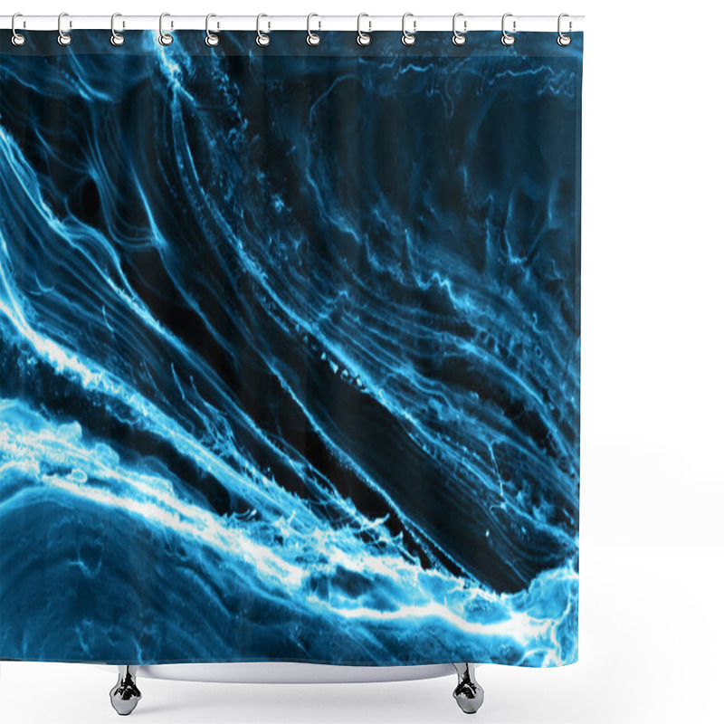 Personality  Alcohol Ink Background, Abstract Blue Black Ocean Waves, Acrylic Paint Sea Swirl Pattern, Stains And Blots Shower Curtains