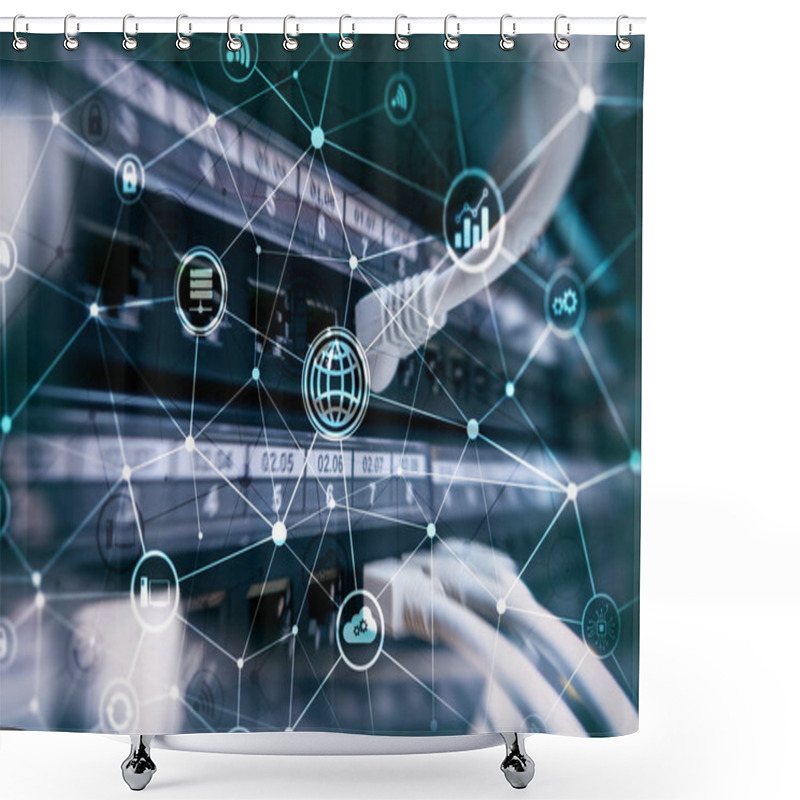 Personality  ICT - Information And Telecommunication Technology And IOT - Internet Of Things Concepts. Diagrams With Icons On Server Room Backgrounds. Shower Curtains