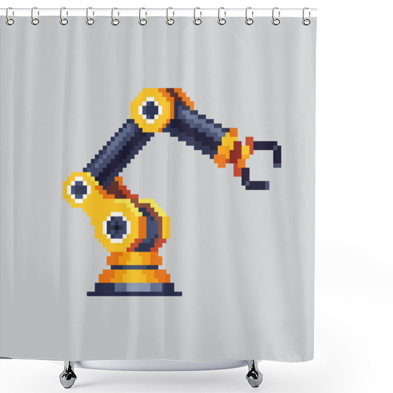 Personality  Pixel Art Illustration Logistic Claw. Pixelated Industrial Robot. Logistic Industrial Claw Robot Pixelated For The Pixel Art Game And Icon For Website And Video Game. Old School Retro. Shower Curtains