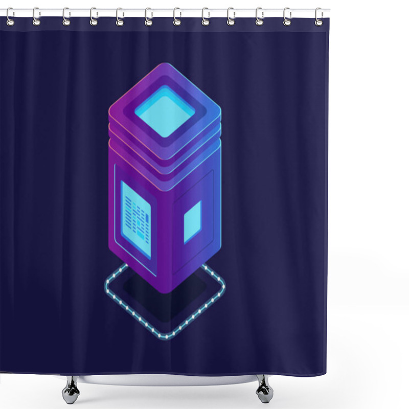 Personality  Cool Neon Server, Processing Unit, Cloud Storage Database, Isometric Vector Illustration  Information Warehouse, Digital Technology Shower Curtains