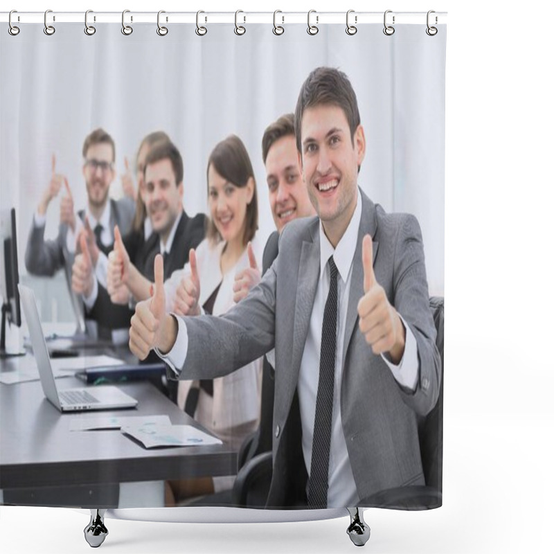 Personality  Successful Business Team Showing Thumbs Up Shower Curtains