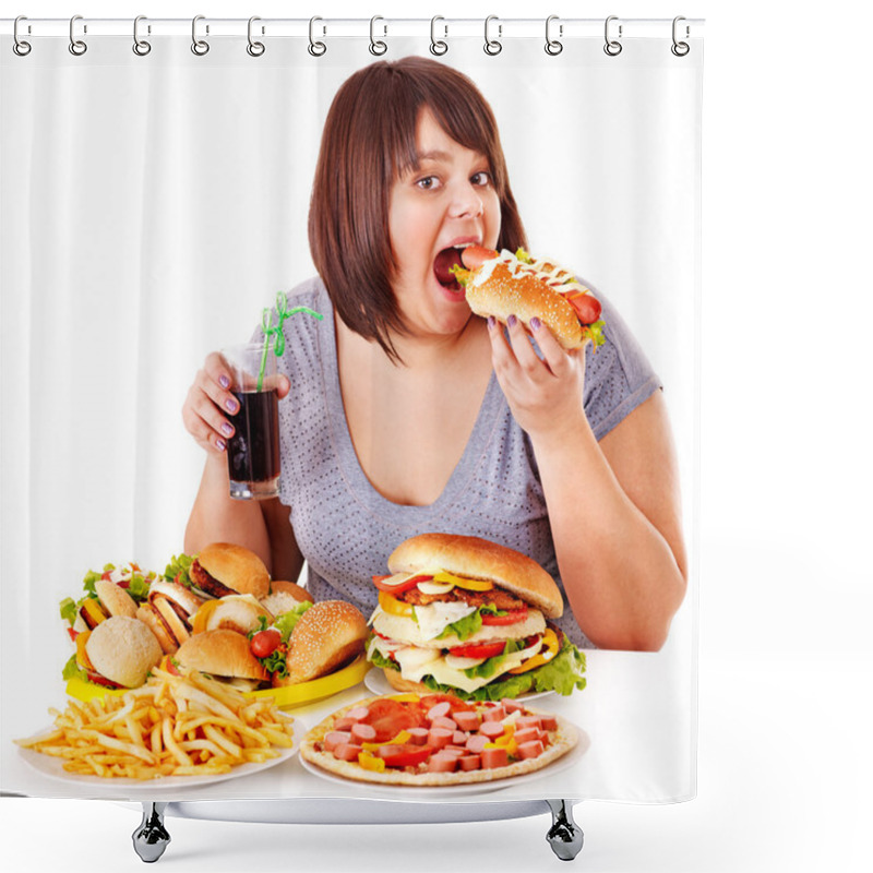 Personality  Woman Eating Fast Food. Shower Curtains