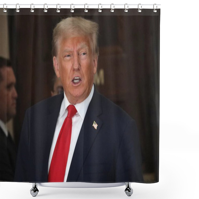 Personality  October 3, 2023 - New York, USA: The Former US President, Donald Trump Arrives At The Court On Day Two, For Fraud Trial In Manhattan Amid Tight Security And Busy Day. Shower Curtains