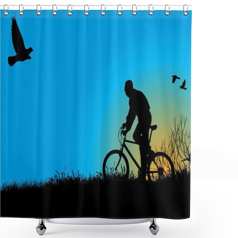 Personality  Young Boy Rides A Bicycle Shower Curtains